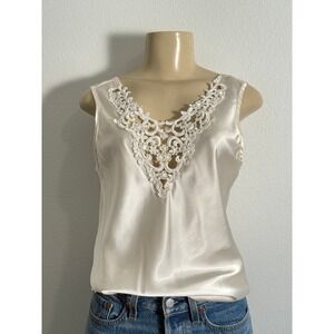 Vintage Heather Nicole Satin Lace Camisole M Cream V-Neck Tank Top